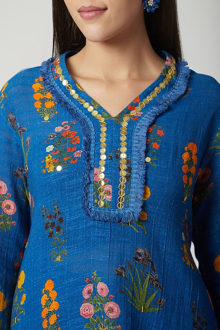 Cobalt Blue Embroidered Tunic With Dhoti by Ayinat By Taniya O'Connor at Pernia's Pop Up Shop