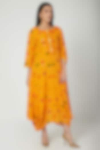 Orange Embroidered & Printed Draped Dress by Ayinat By Taniya O'Connor
