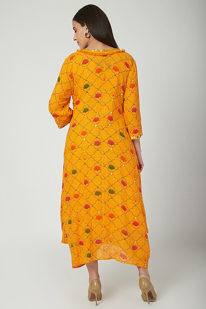 Orange Embroidered & Printed Draped Vacation Dress by Ayinat By Taniya O'Connor at Pernia's Pop Up Shop