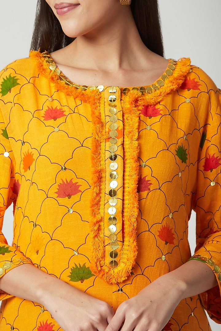 Orange Embroidered & Printed Draped Vacation Dress by Ayinat By Taniya O'Connor at Pernia's Pop Up Shop
