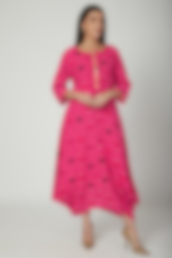 Fuchsia Embroidered Draped Dress by Ayinat By Taniya O'Connor