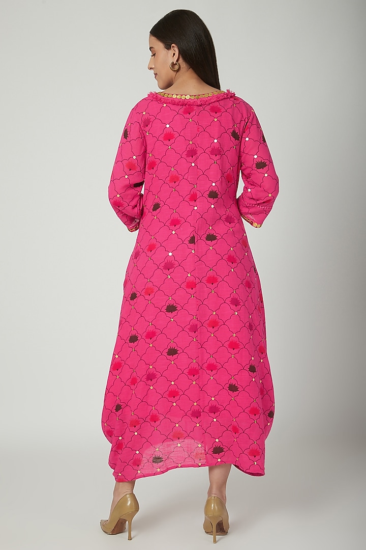 Fuchsia Embroidered Draped Vacation Dress by Ayinat By Taniya O'Connor at Pernia's Pop Up Shop