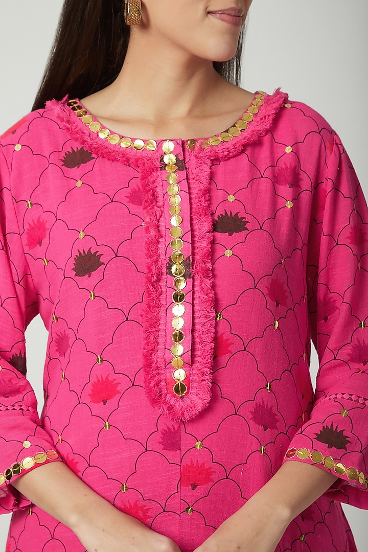 Fuchsia Embroidered Draped Vacation Dress by Ayinat By Taniya O'Connor at Pernia's Pop Up Shop
