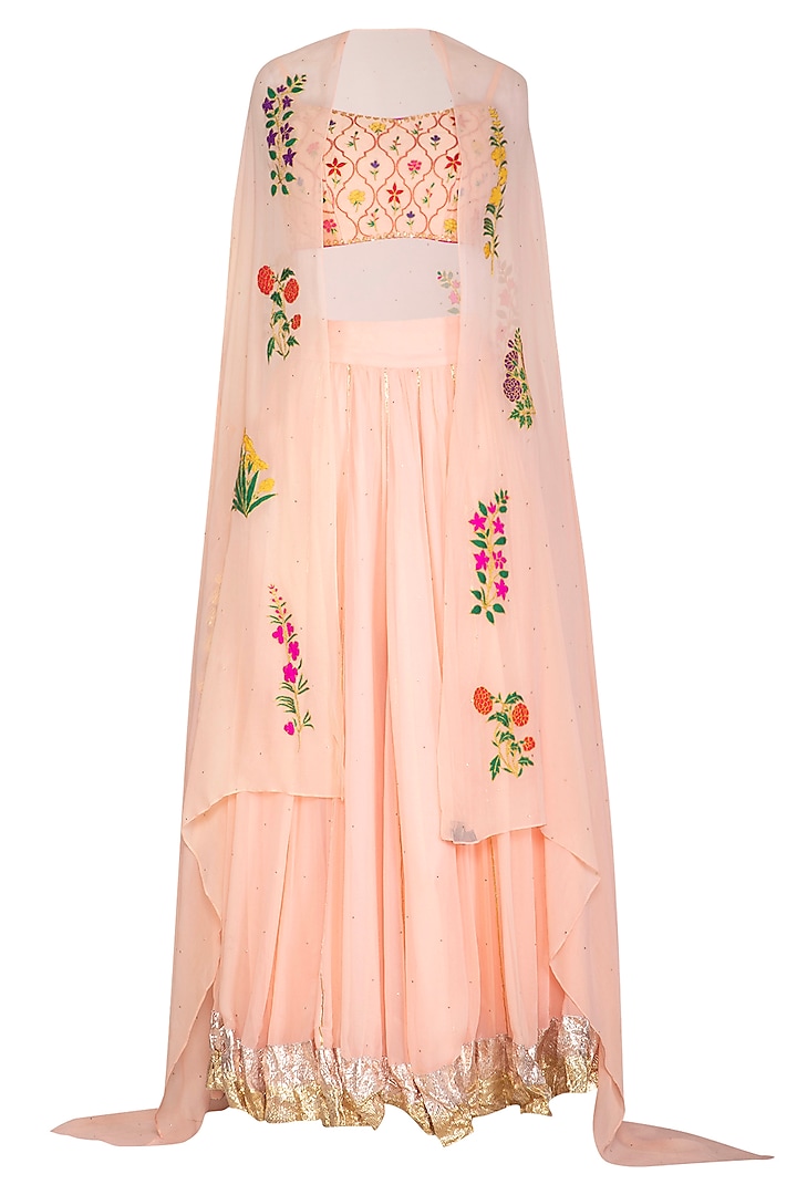 Blush Pink Embroidered Lehenga Set With Cape by Ayinat By Taniya O'Connor