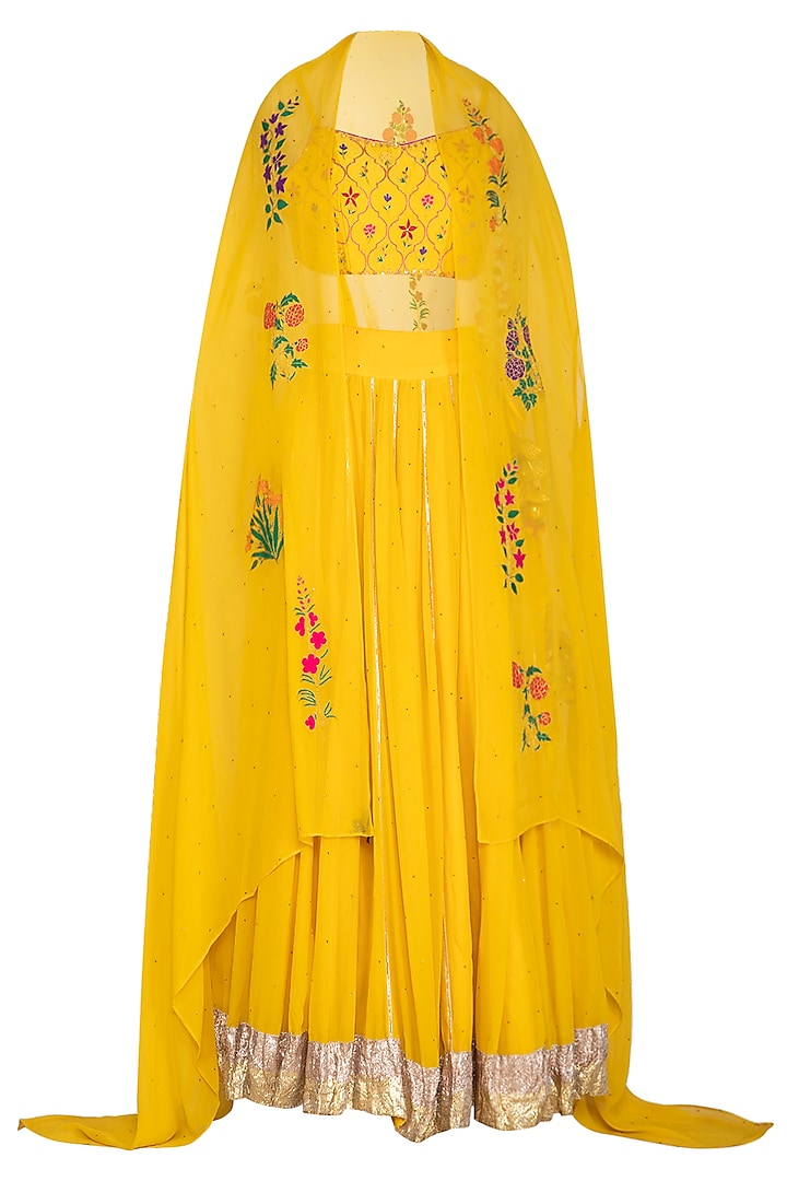 Yellow Embroidered Lehenga Set With Cape by Ayinat By Taniya O'Connor