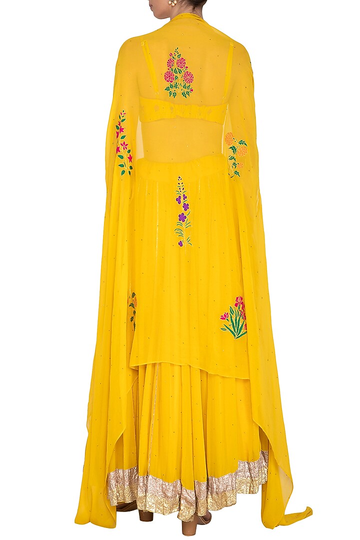 Yellow Embroidered Wedding Lehenga Set With Cape by Ayinat By Taniya O'Connor at Pernia's Pop Up Shop