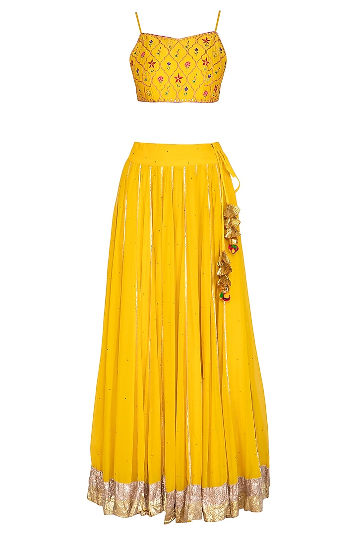 Yellow Embroidered Wedding Lehenga Set With Cape by Ayinat By Taniya O'Connor at Pernia's Pop Up Shop