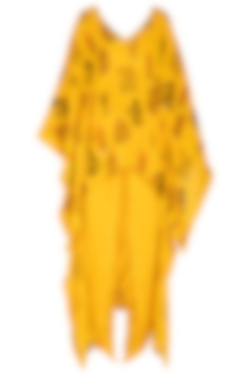 Yellow Printed & Embroidered Kaftan With Dhoti Pants by Ayinat By Taniya O'Connor