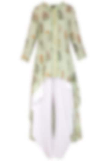 Jade Green High-Low Embroidered Tunic With Dhoti Pants by Ayinat By Taniya O'Connor