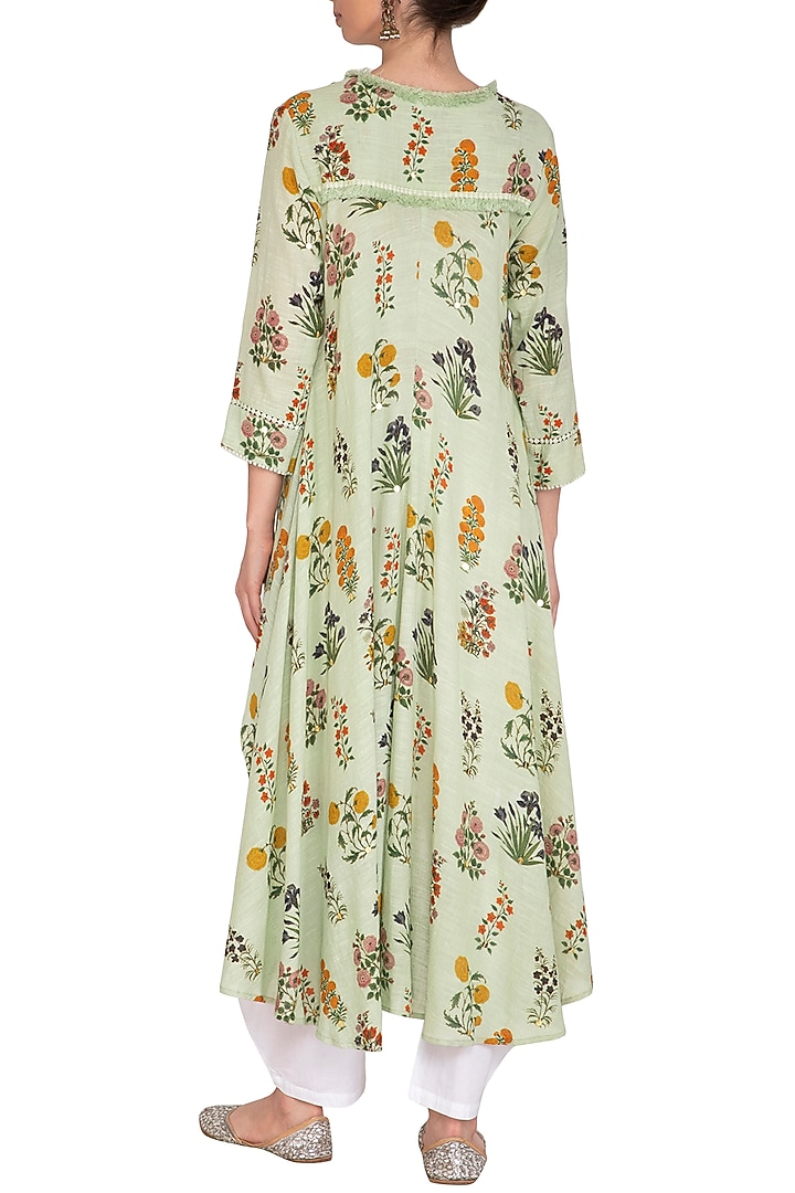 Jade Green High-Low Embroidered Tunic With Dhoti Pants by Ayinat By Taniya O'Connor at Pernia's Pop Up Shop