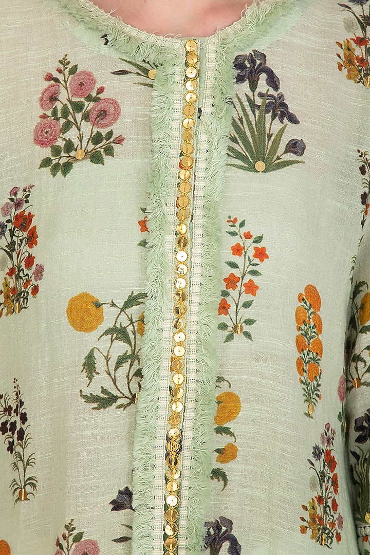 Jade Green High-Low Embroidered Tunic With Dhoti Pants by Ayinat By Taniya O'Connor at Pernia's Pop Up Shop