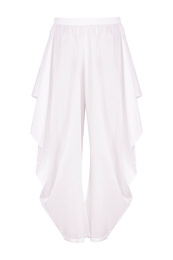 White High-Low Embroidered Tunic With Dhoti Pants by Ayinat By Taniya O'Connor at Pernia's Pop Up Shop