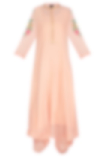 Blush Pink Embroidered Cowl Draped Kurta Dress With Slip by Ayinat By Taniya O'Connor