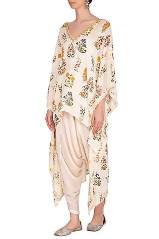 Blush Pink Printed & Embroidered Kaftan With Dhoti Pants by Ayinat By Taniya O'Connor