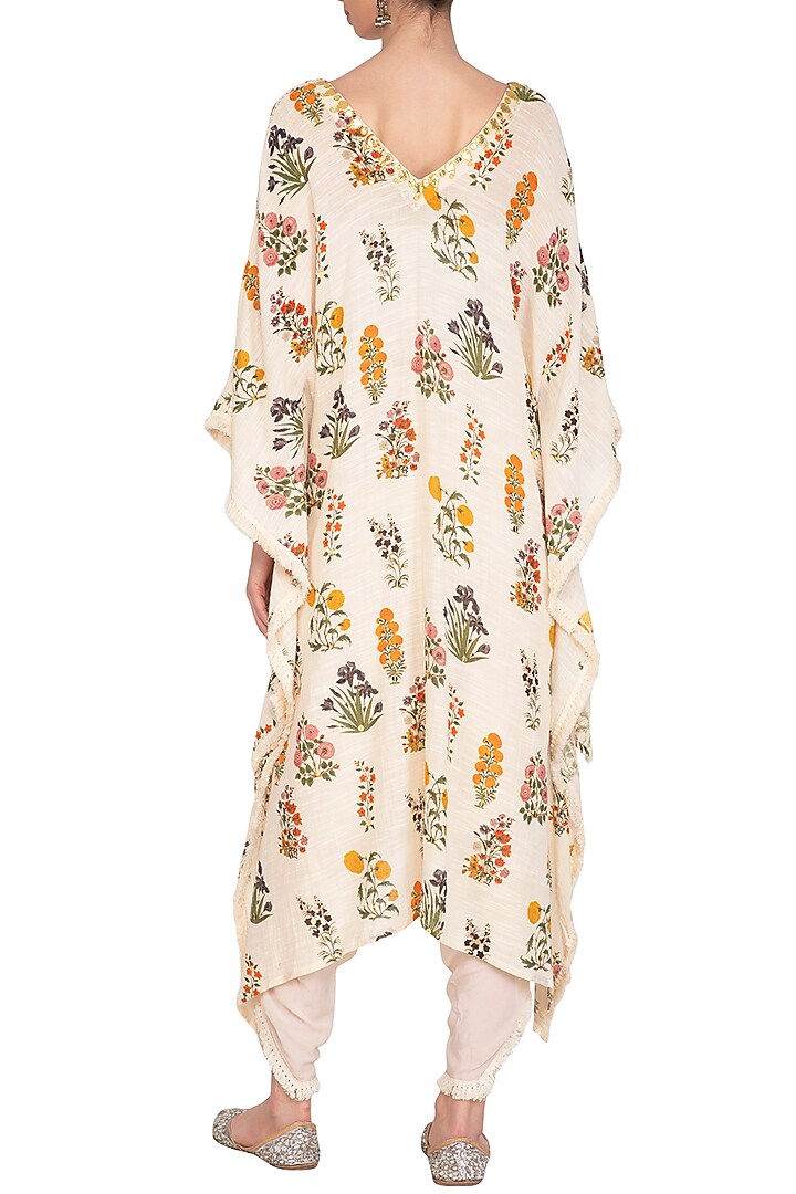 Blush Pink Printed & Embroidered Kaftan With Dhoti Pants by Ayinat By Taniya O'Connor at Pernia's Pop Up Shop
