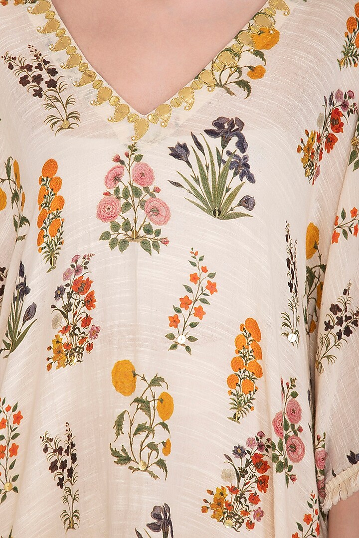 Blush Pink Printed & Embroidered Kaftan With Dhoti Pants by Ayinat By Taniya O'Connor at Pernia's Pop Up Shop