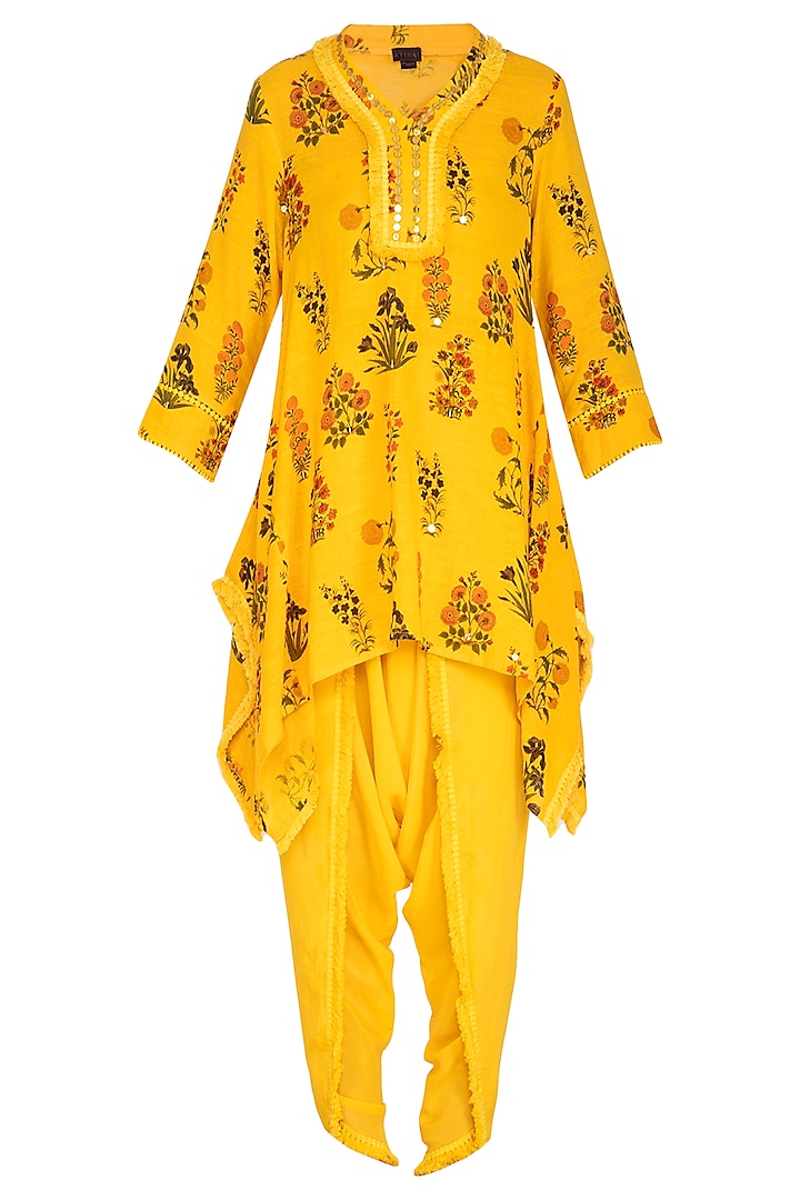 Yellow Embroidered Tunic With Dhoti Pants by Ayinat By Taniya O'Connor