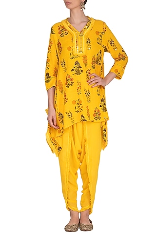 Yellow Embroidered Tunic With Dhoti Pants by Ayinat By Taniya O'Connor