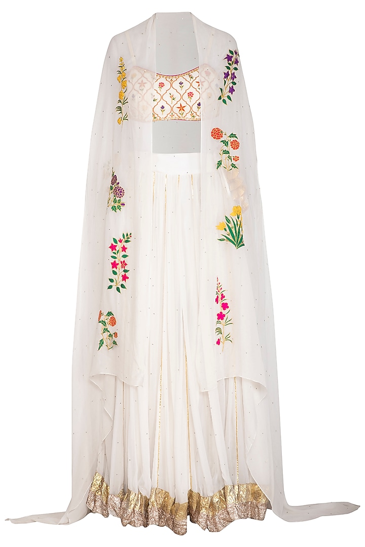 White Embroidered Lehenga Set With Cape by Ayinat By Taniya O'Connor