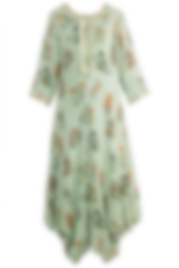 Mint Embellished Printed Kurta Dress With Inner Slip by Ayinat By Taniya O'Connor