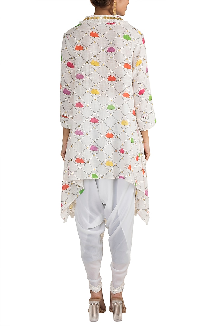 White Embellished Printed Tunic With Dhoti Pants by Ayinat By Taniya O'Connor at Pernia's Pop Up Shop