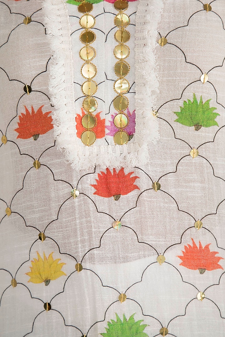 White Embellished Printed Tunic With Dhoti Pants by Ayinat By Taniya O'Connor at Pernia's Pop Up Shop