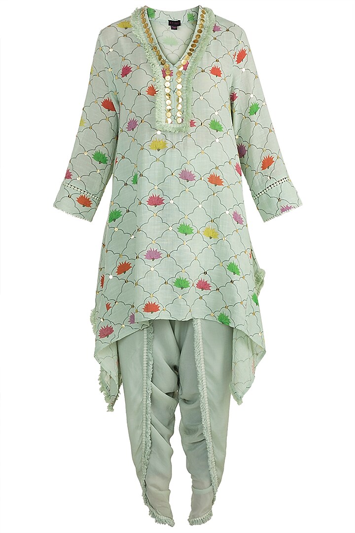 Mint Green Embellished Printed Tunic With Dhoti Pants by Ayinat By Taniya O'Connor