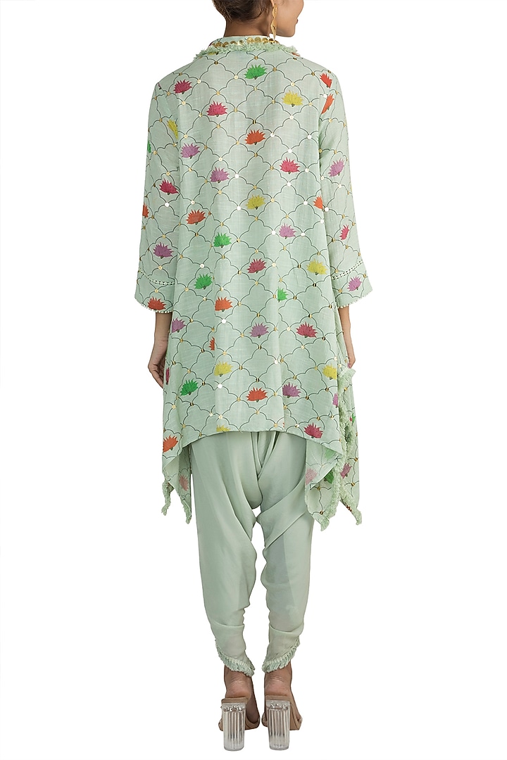 Mint Green Embellished Printed Tunic With Dhoti Pants by Ayinat By Taniya O'Connor at Pernia's Pop Up Shop