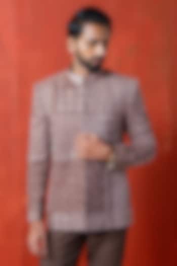 Brown Silk Hand Embroidered Bandhgala Jacket by AYUSH JAIN
