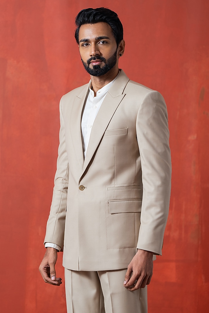 Beige Suiting Blazer Set by AYUSH JAIN at Pernia's Pop Up Shop