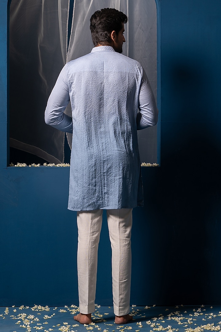 Blue Ombre Cotton Silk Floral Jaal Embroidered Kurta by AYUSH JAIN at Pernia's Pop Up Shop