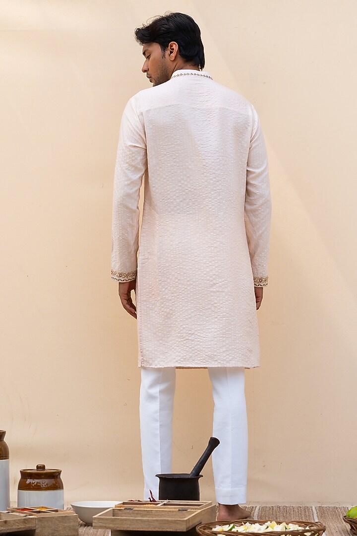 Light Pink Cotton Silk Hand Embroidered Kurta by AYUSH JAIN at Pernia's Pop Up Shop