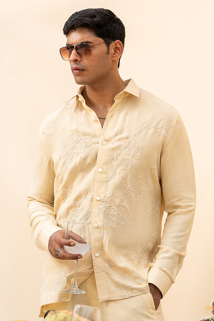 Beige Linen Digital Printed Shirt by AYUSH JAIN