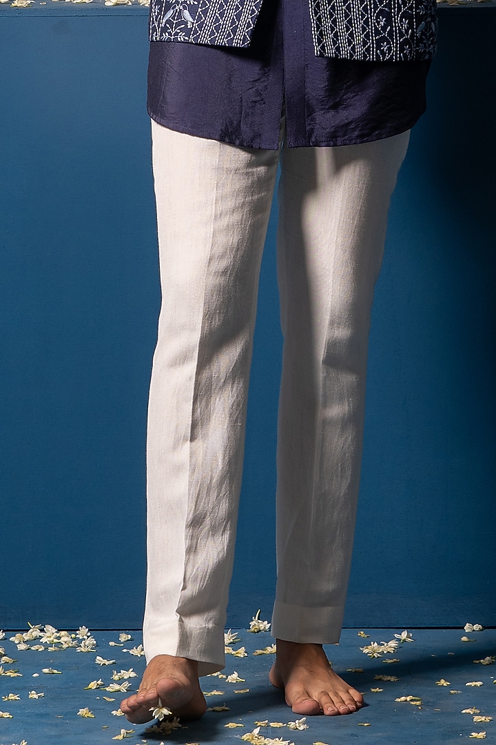 Navy Blue Raw Silk & Cotton Silk Hand Embroidered Wedding Indowestern Set by AYUSH JAIN at Pernia's Pop Up Shop