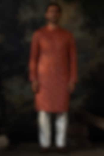 Rust Cotton Silk Resham Embroidered Kurta Set by AYUSH JAIN at Pernia's Pop Up Shop
