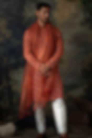 Rust Cotton Silk Resham Embroidered Kurta Set by AYUSH JAIN at Pernia's Pop Up Shop
