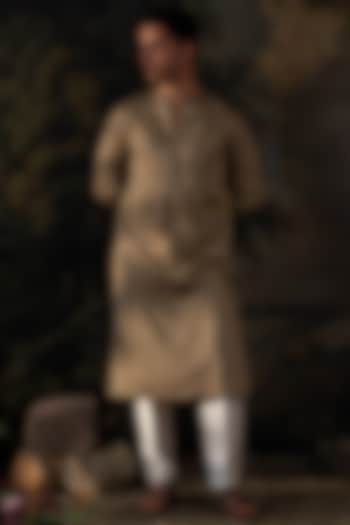 Sage Green Cotton Silk Zardosi Hand Embroidered Kurta Set by AYUSH JAIN at Pernia's Pop Up Shop