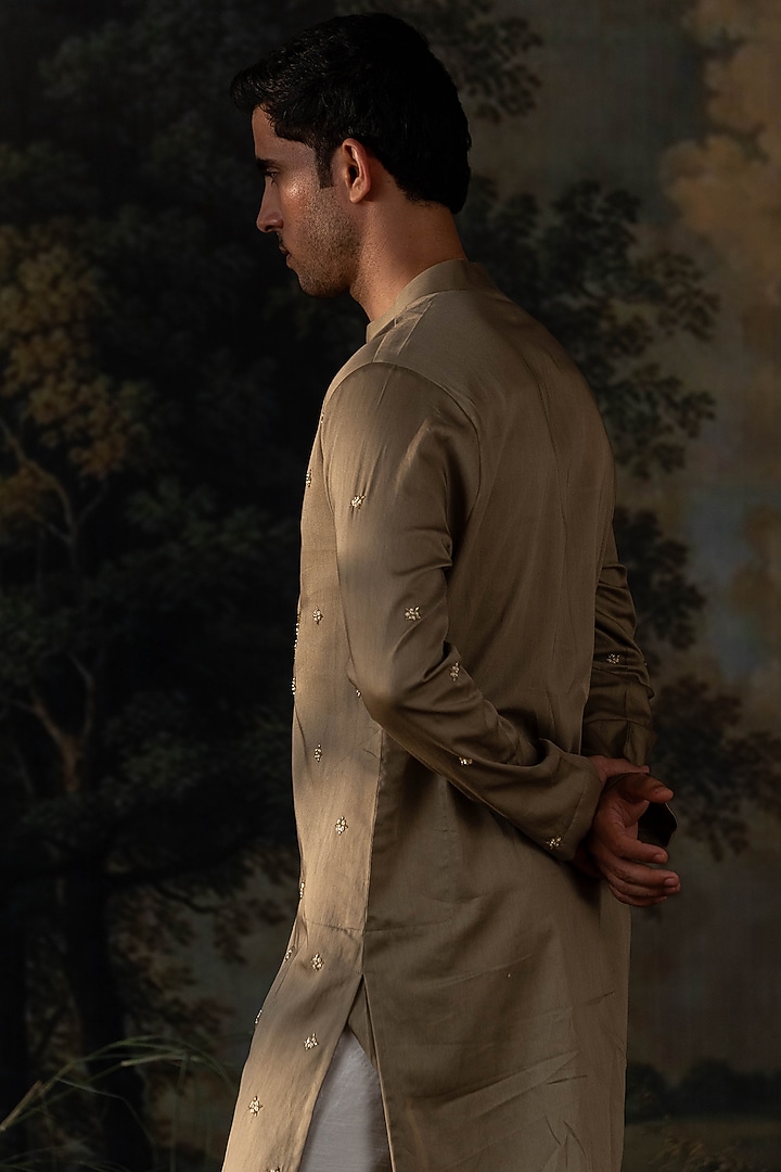 Sage Green Cotton Silk Zardosi Hand Embroidered Kurta Set by AYUSH JAIN at Pernia's Pop Up Shop