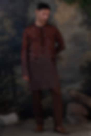 Deep Brown Organza Hand Embroidered Kurta Set by AYUSH JAIN at Pernia's Pop Up Shop