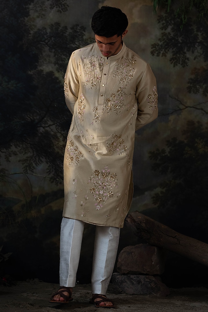 Sage Green Chanderi Zardosi Embroidered Kurta Set by AYUSH JAIN at Pernia's Pop Up Shop
