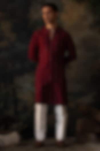 Wine Red Chanderi Cutdana Embroidered Kurta Set by AYUSH JAIN at Pernia's Pop Up Shop