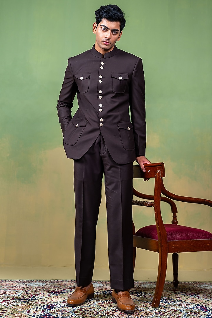 Brown Suiting Bandhgala by AYUSH JAIN