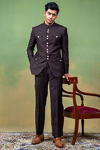 Brown Suiting Bandhgala by AYUSH JAIN