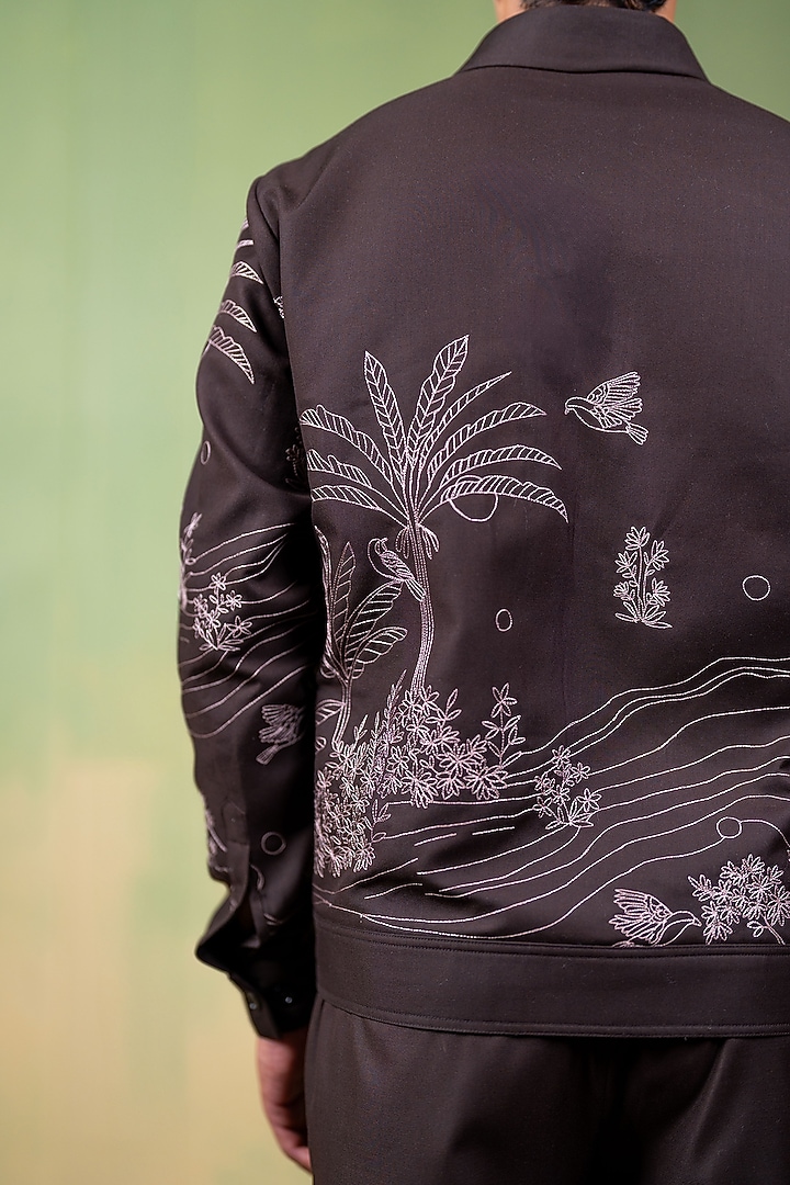 Brown Suiting Thread Embroidered Shacket by AYUSH JAIN at Pernia's Pop Up Shop
