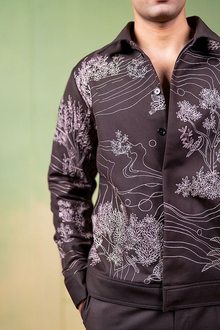 Brown Suiting Thread Embroidered Pant Set by AYUSH JAIN at Pernia's Pop Up Shop