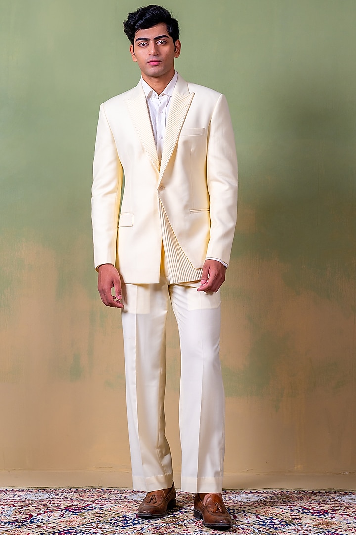 Cream Suiting Jacket Set by AYUSH JAIN