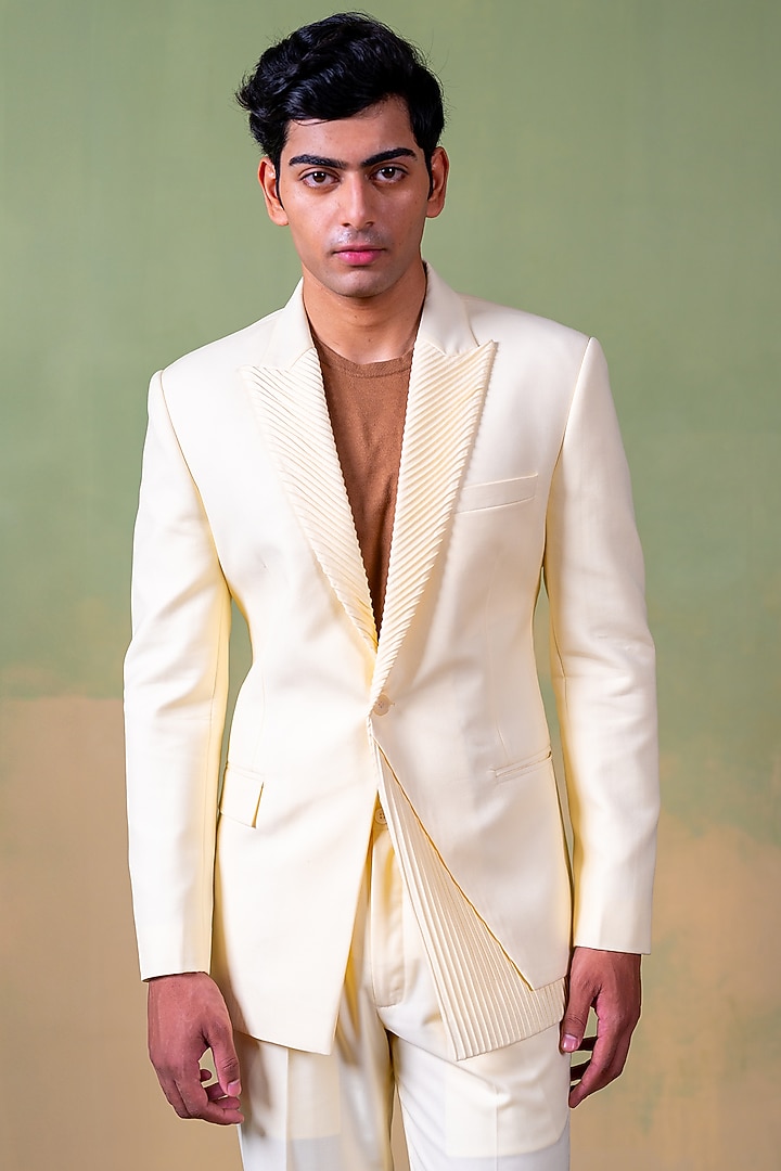 Cream Suiting Jacket Set by AYUSH JAIN at Pernia's Pop Up Shop