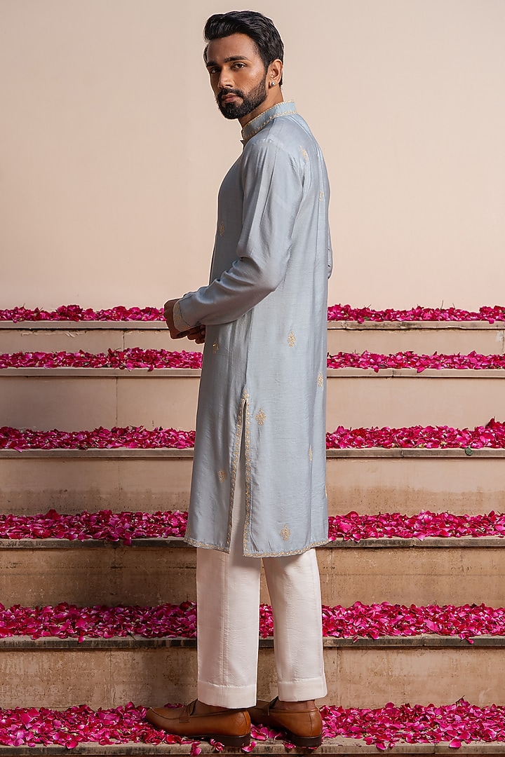 Azure Cotton Silk Dori Embroidered Kurta by AYUSH JAIN at Pernia's Pop Up Shop