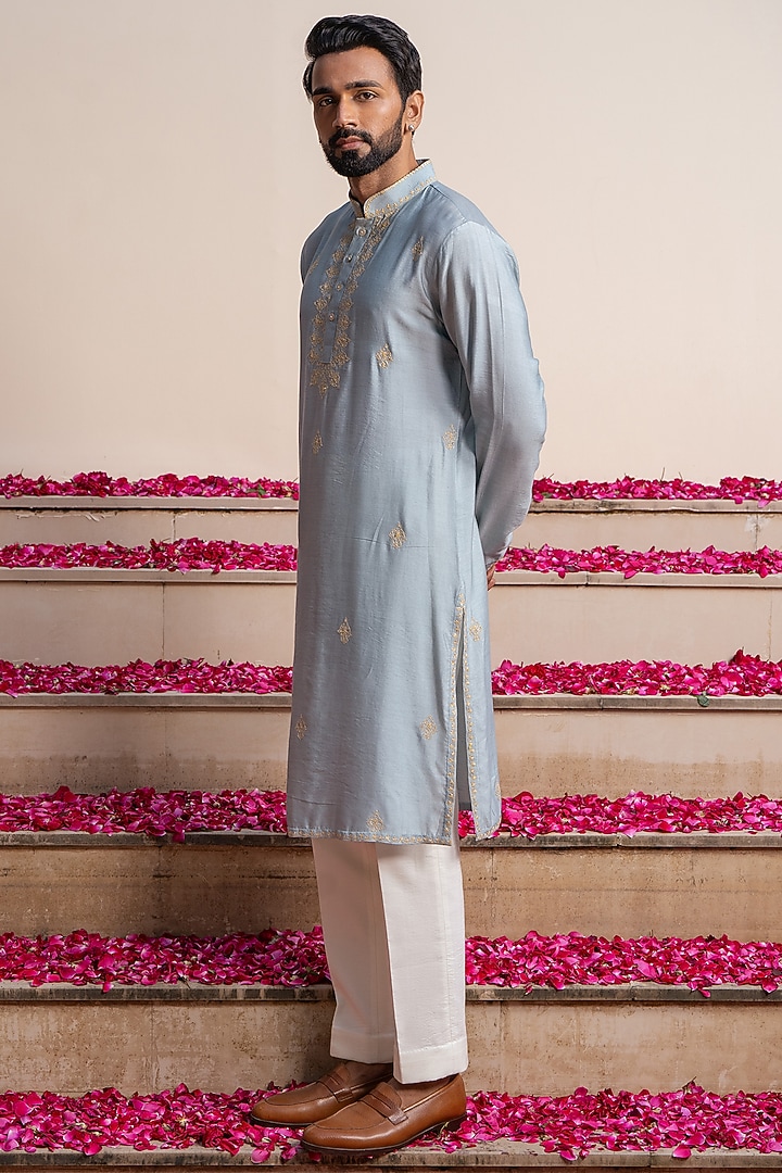 Azure Cotton Silk Dori Embroidered Kurta by AYUSH JAIN at Pernia's Pop Up Shop
