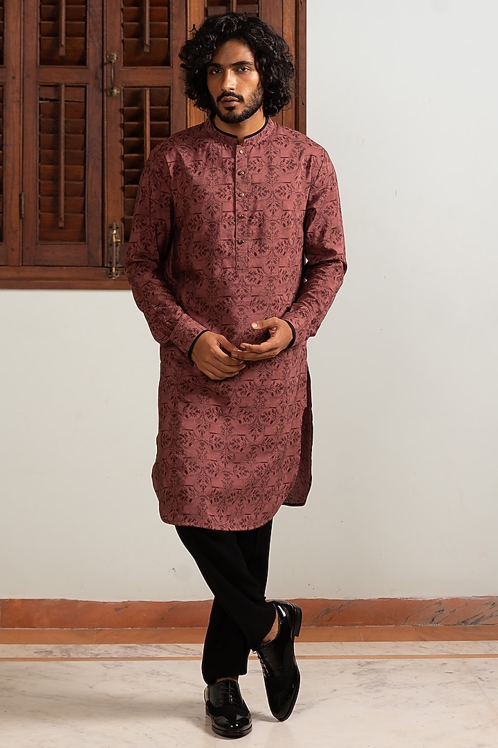 Brown Cotton Silk Digital Printed Kurta by AYUSH JAIN at Pernia's Pop Up Shop